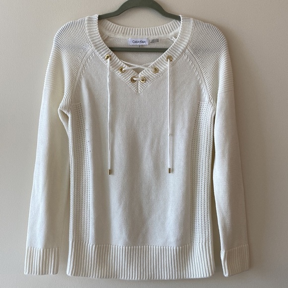 Calvin Klein Ivory Lace Up Sweater - Picture 4 of 13